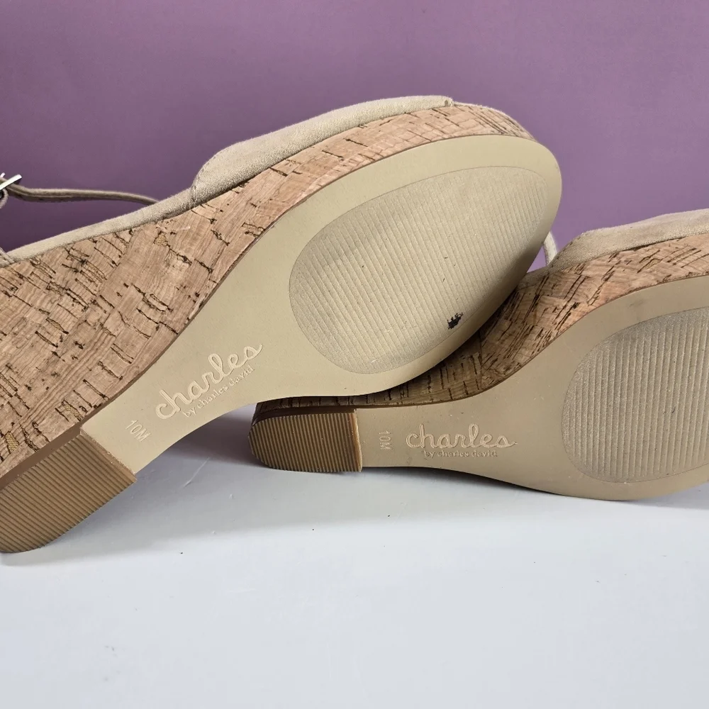 Charles by Charles David Lambert Wedge Sandals Nude Size 10 New/NWOT